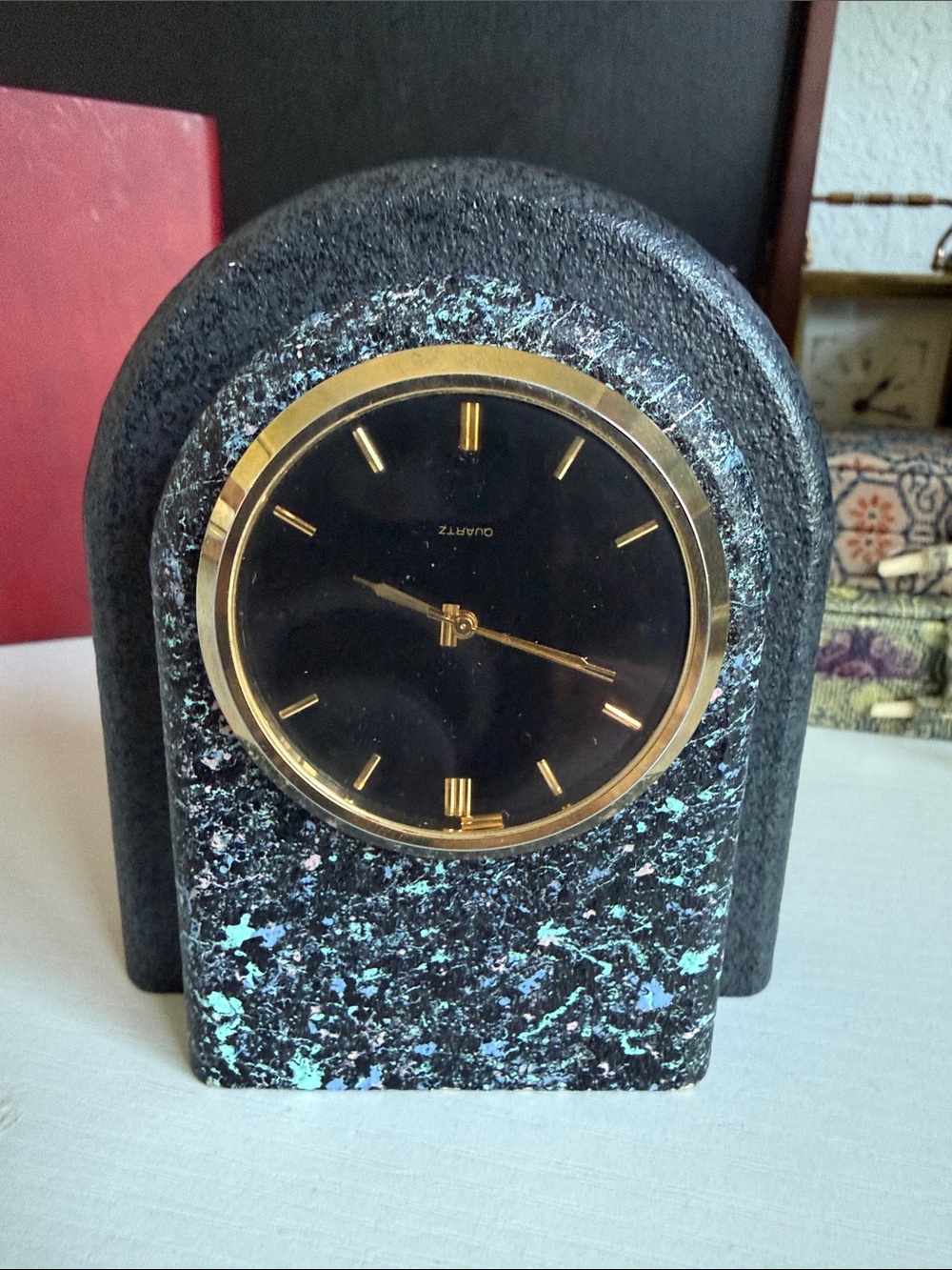 Mantel Clock in Black and Teal Speckle - Classic Home Wall Decor